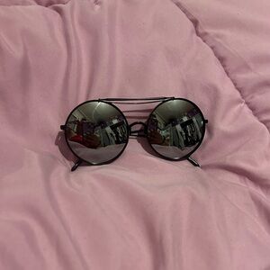 Topshop Black Round Metal Sunglasses with Double Bridge